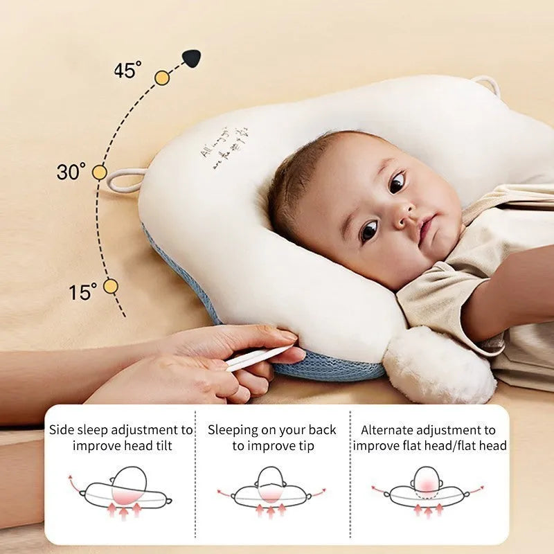 U-shaped baby head shaping pillow with detachable column in blue-white colour option