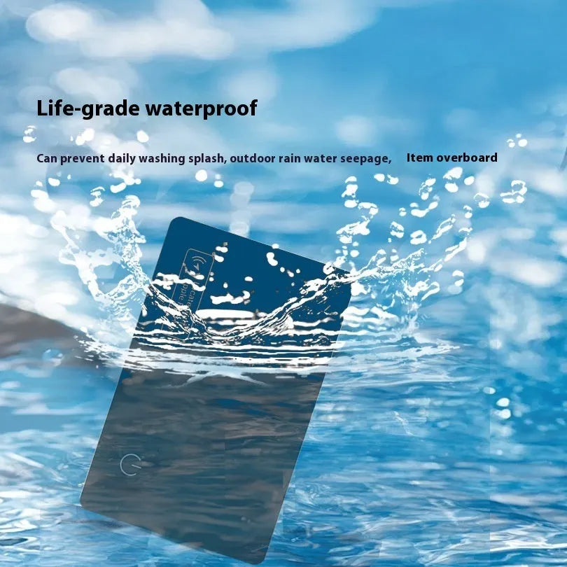 Black ultra-thin Apple anti-loss card with wallet-sized dimensions and MFI certification