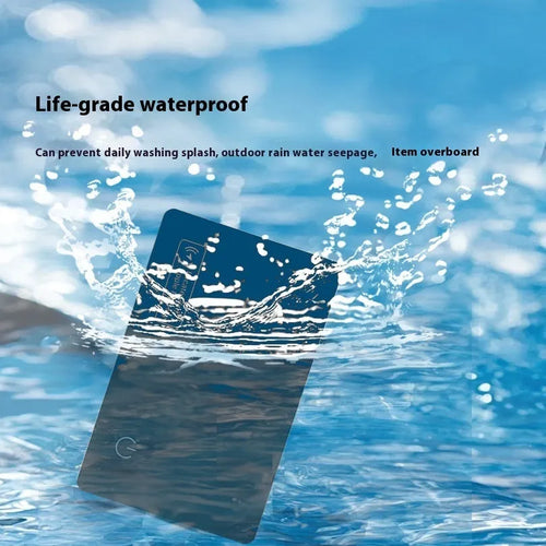 Black ultra-thin Apple anti-loss card with wallet-sized dimensions and MFI certification
