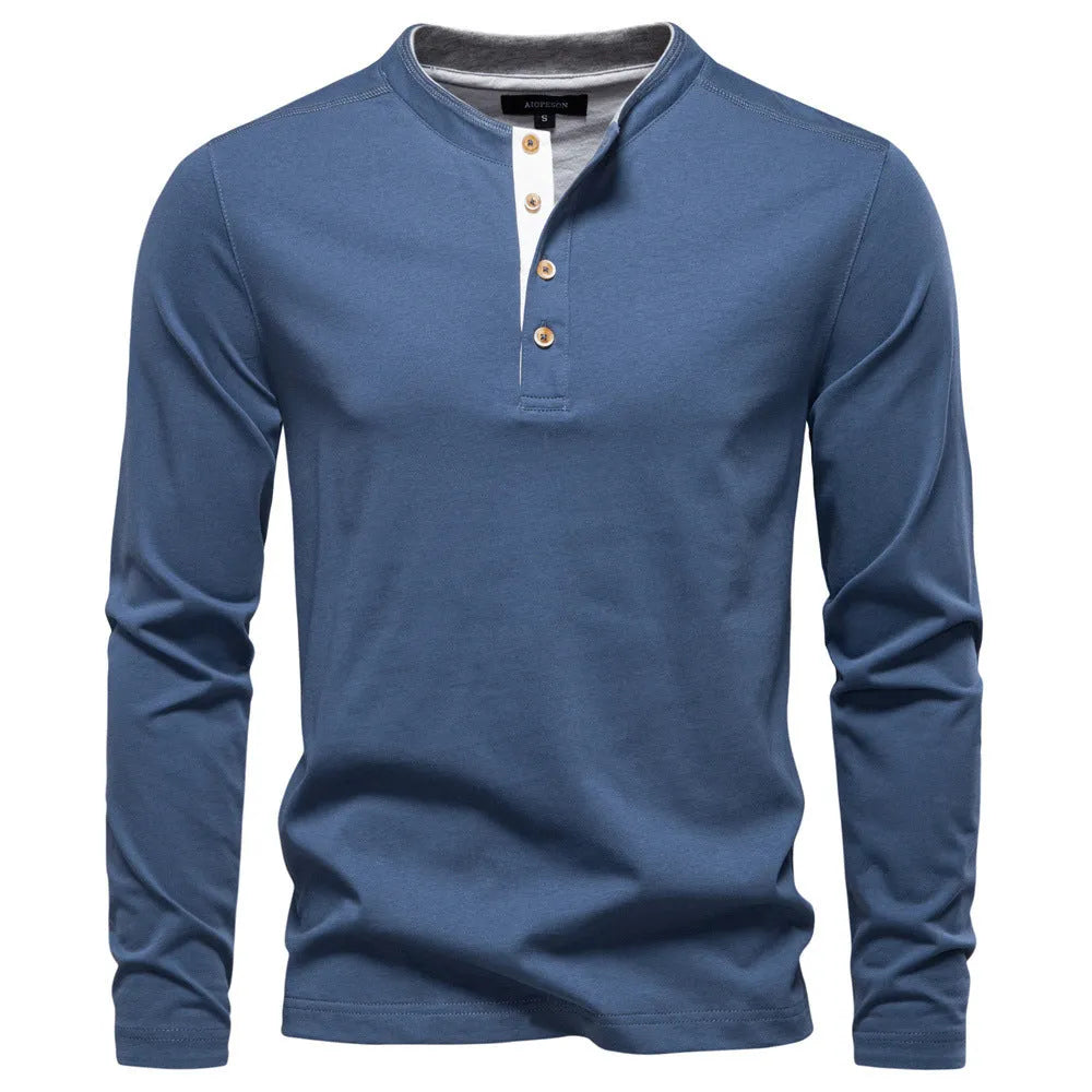Men's slim fit long sleeve cotton t-shirt in solid colour, shown in beige
