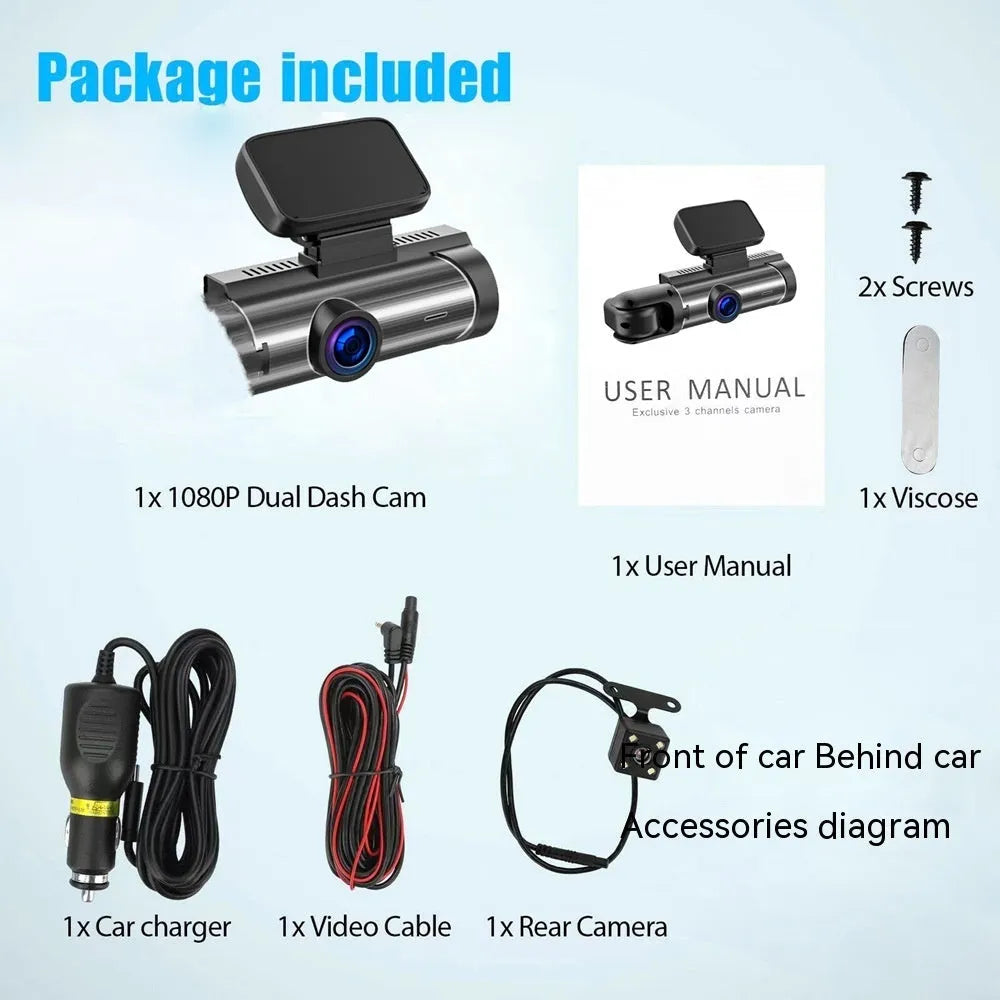 Dual-lens HD driving recorder with 3.5-inch screen mounted in vehicle