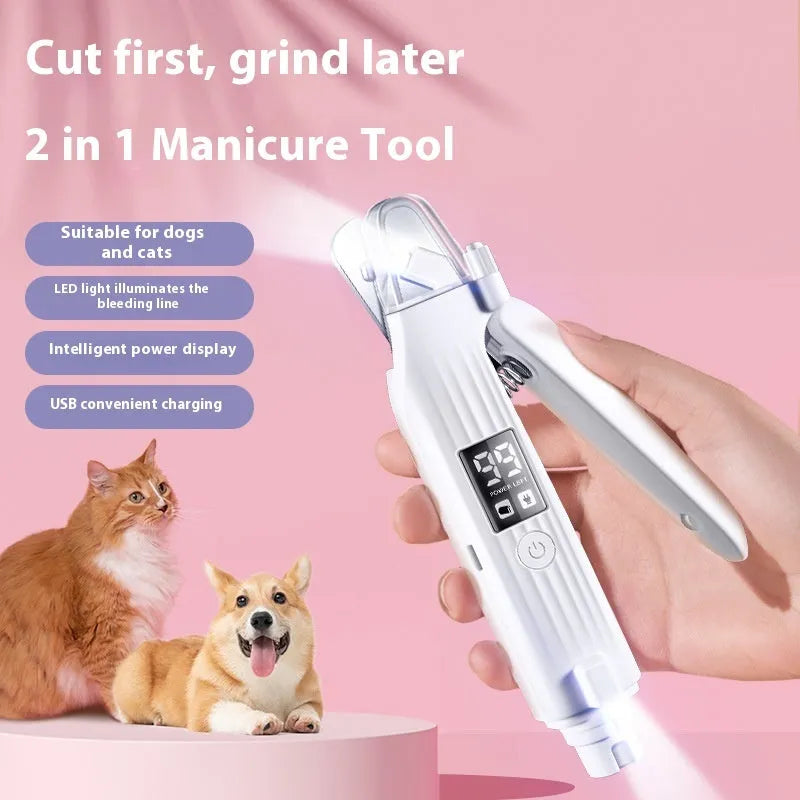 HZ8 White model dog nail clippers with a nail piercing device on a white background.