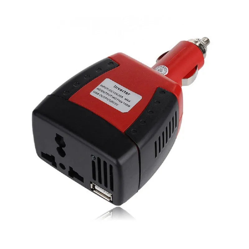 150W car inverter 12V to 220V 110V power adapter booster in red with dual cigarette lighter sockets