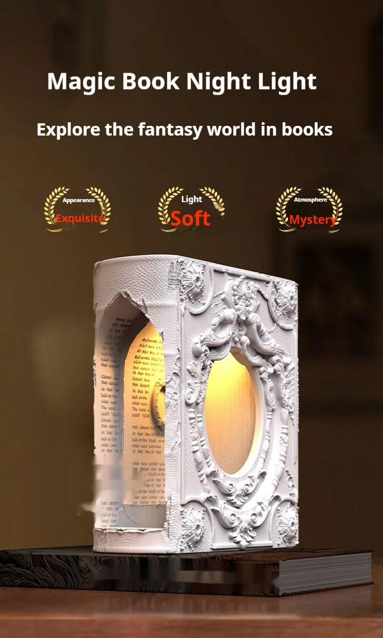Magic Book gypsum table lamp in book shape for bedroom bedside ornament with switch control