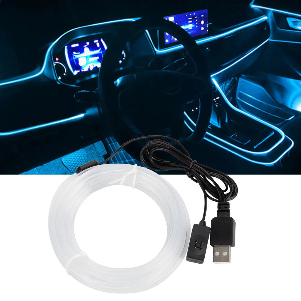 USB-powered multi-colour LED ambience light strip for car interior, available in multiple lengths.