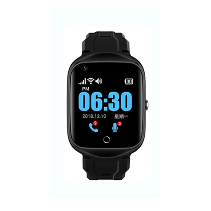 Square screen elderly smartwatch with silicone strap, showing SIM slot and dimensions of 51mm by 41mm.