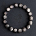 Natural obsidian crater ball bracelet unisex silver stone meteorite finish beaded