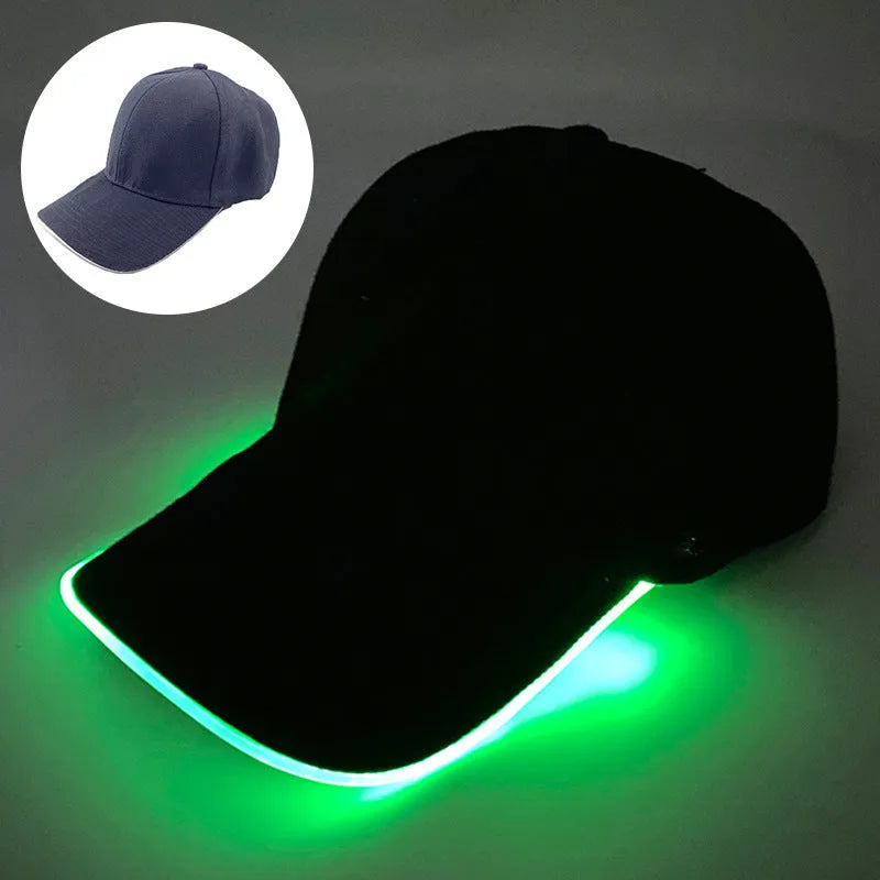 Halloween LED baseball cap showing integrated lighting effects in various pumpkin and solid colour designs