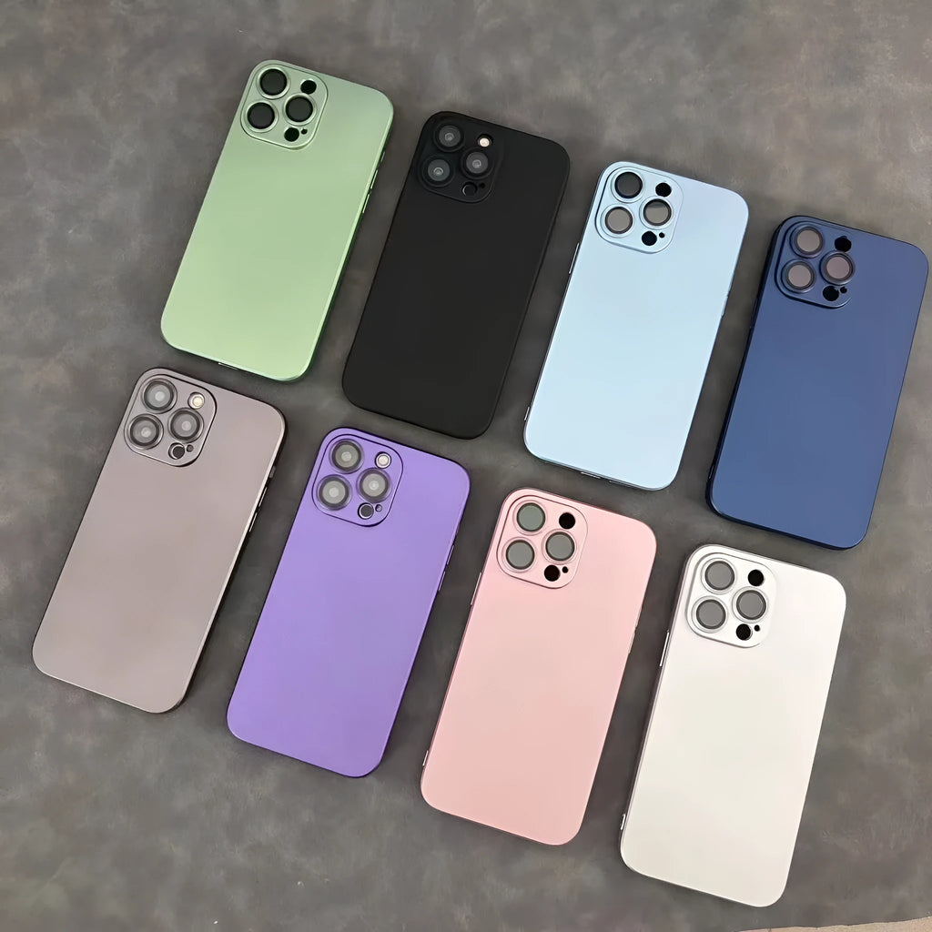 Solid colour electroplated mirror frosted TPU phone case for iPhone 13 to 15 series in black with textured finish