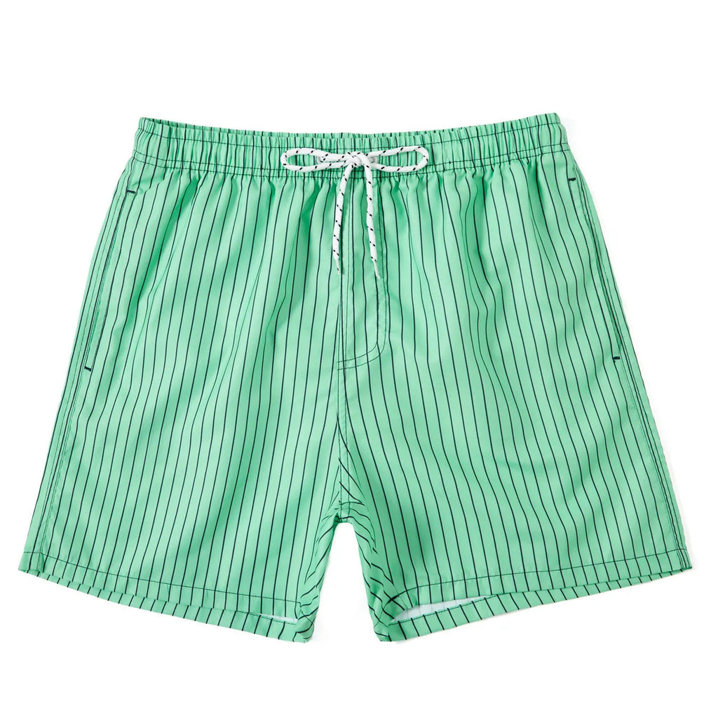 Striped casual shorts in light blue with straight leg opening and triangle lining detail.