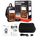 Foxwell NT510 automotive diagnostic tool with orange and black casing and large TFT colour screen