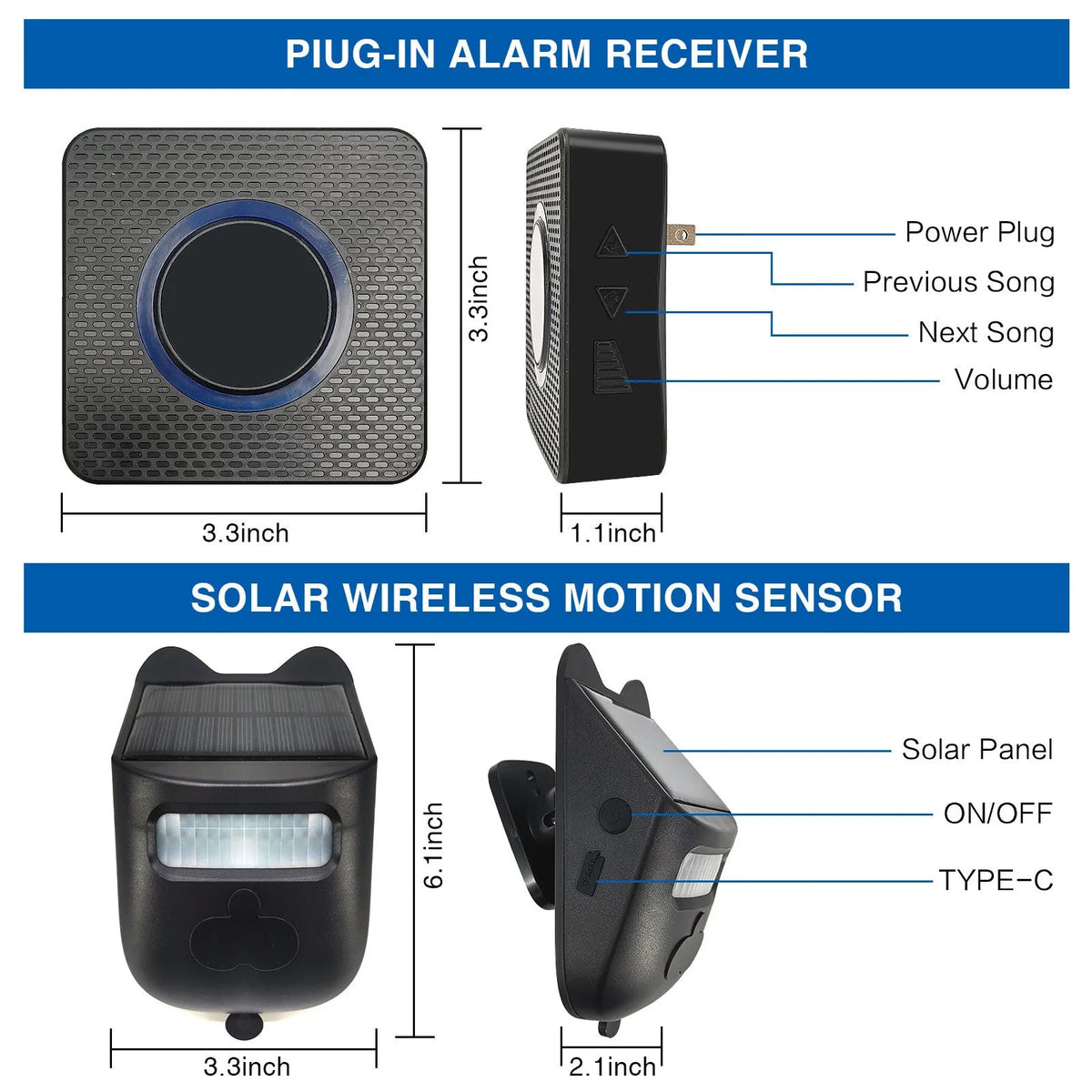 Solar wireless motion sensor alarm with digital display for outdoor driveway detection