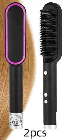 Red dual-purpose hair straightener and curling tong with tourmaline ceramic plates