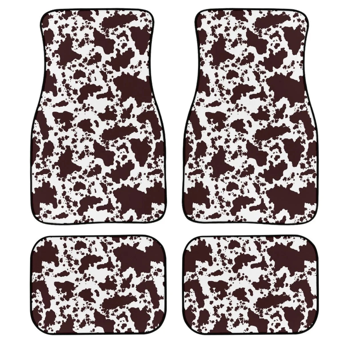 Black rubber car floor mat set with waterproof lining, four-piece suit for vehicle footwells.