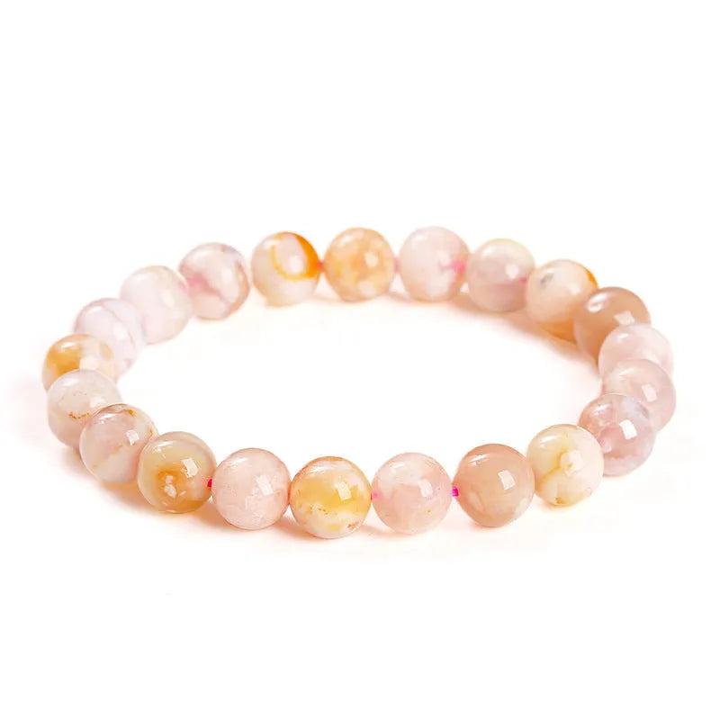 Natural cherry agate bracelet with geometric round beads in sweet fashion style