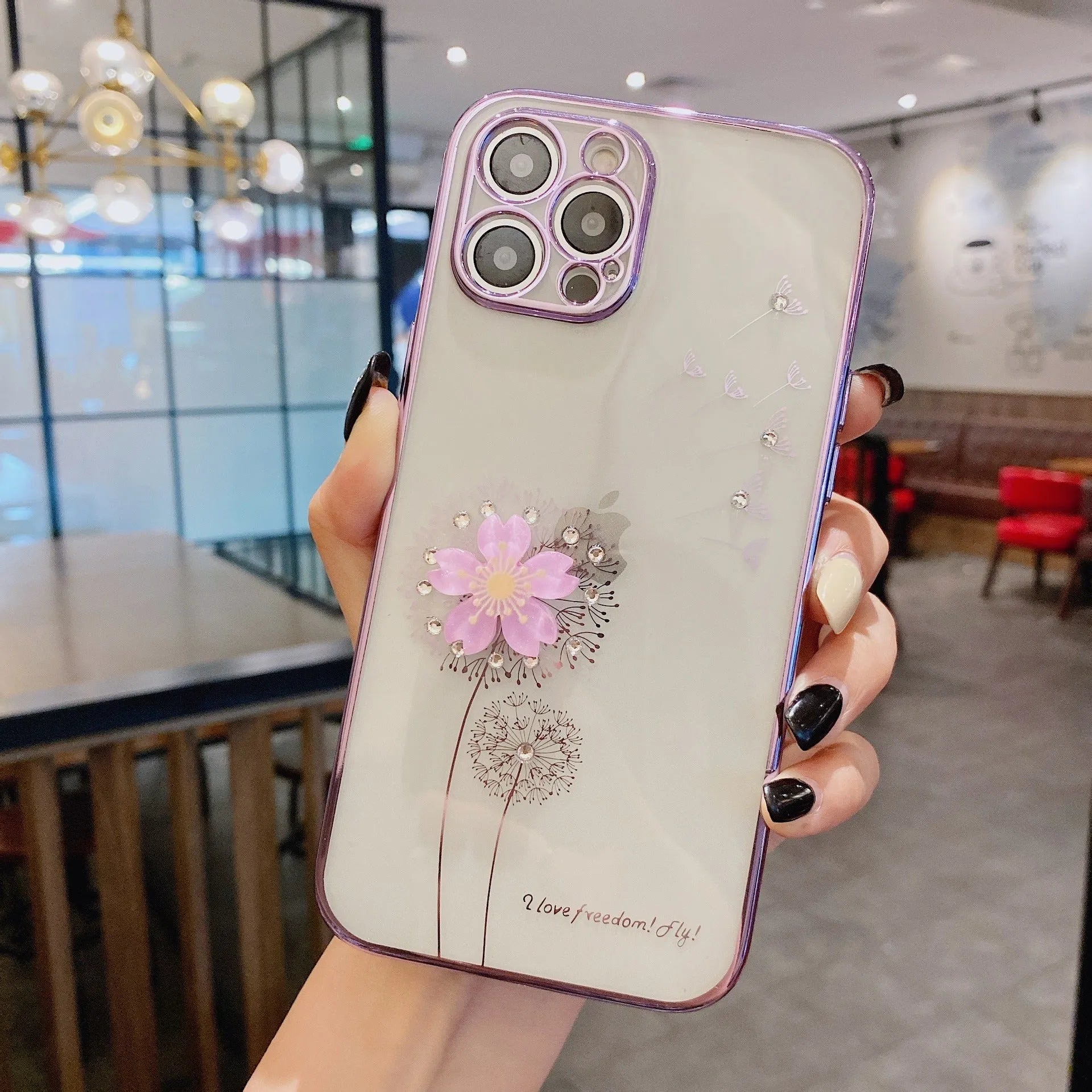 3D floral design phone case with spin stand for iPhone models
