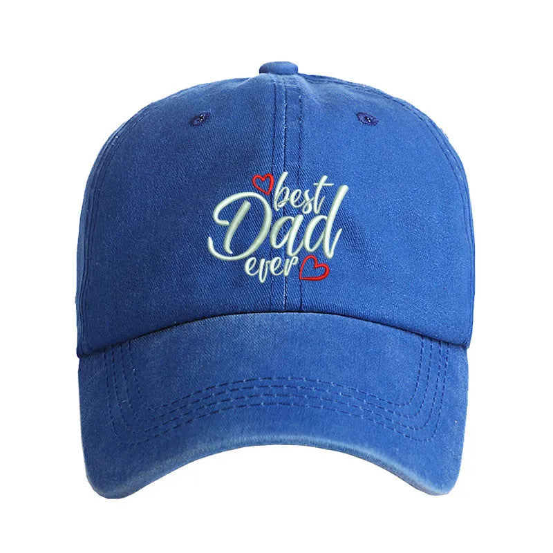 Washed cotton baseball cap with embroidered lettering on the front, shown in an adjustable size.