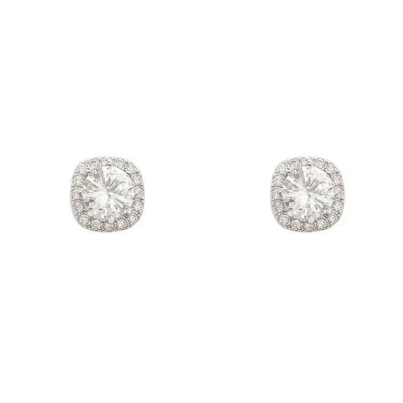 A pair of square geometric women's earrings with a diamond-treated surface in a gold colour option.