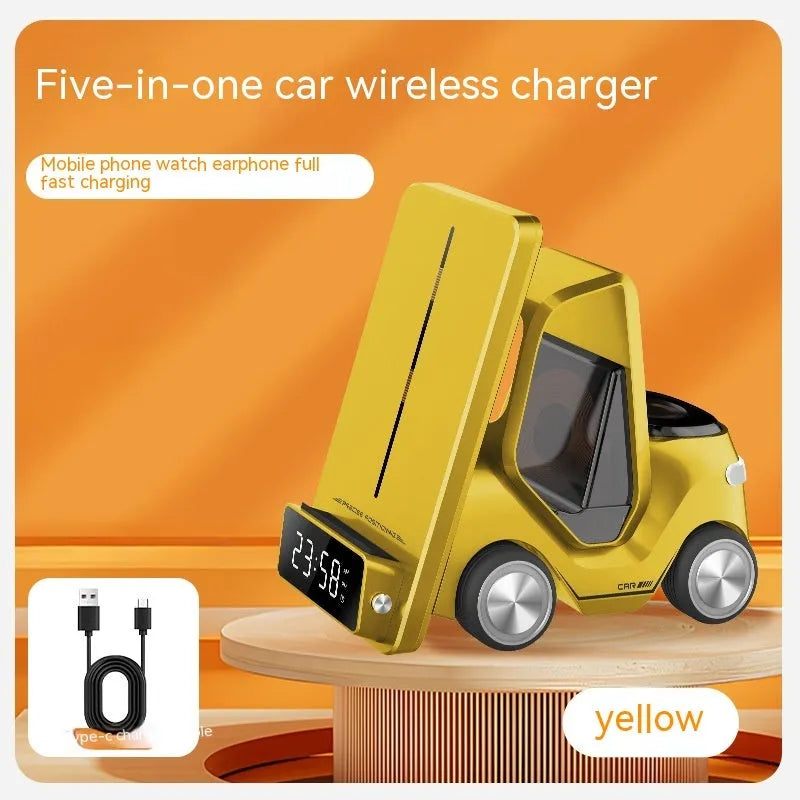 Grey 15W three-in-one wireless charging stand for mobile phones showing its angled design and Type-C port.