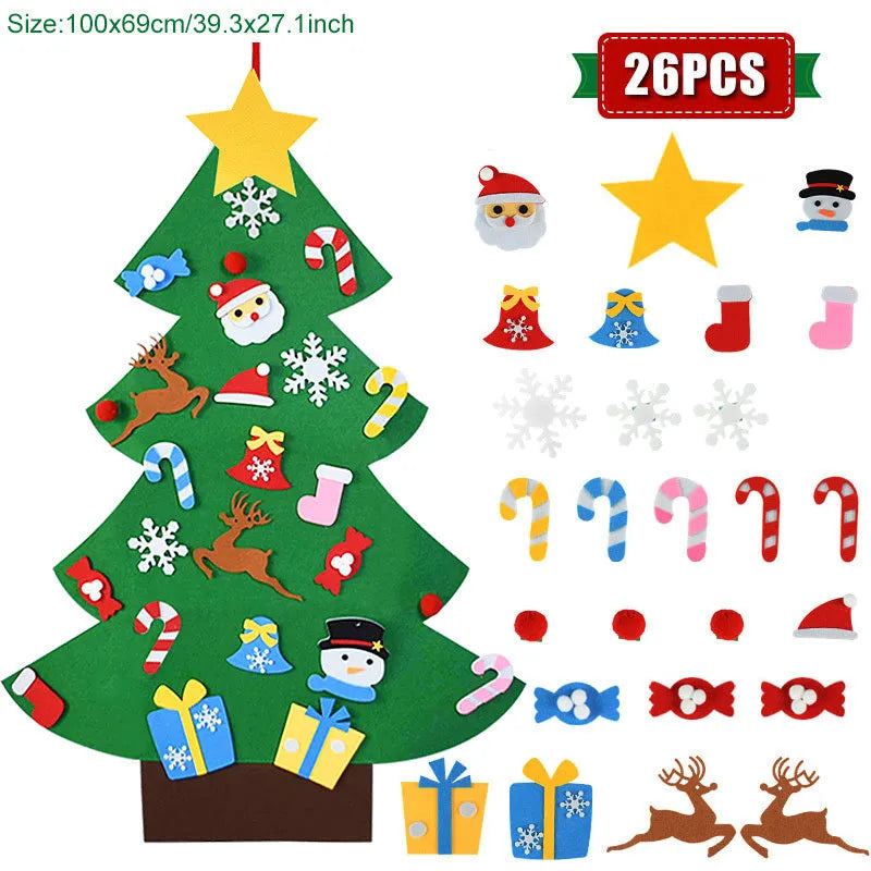 DIY felt Christmas tree ornaments set with nine colour sections A to I on a 110cm wide felt sheet
