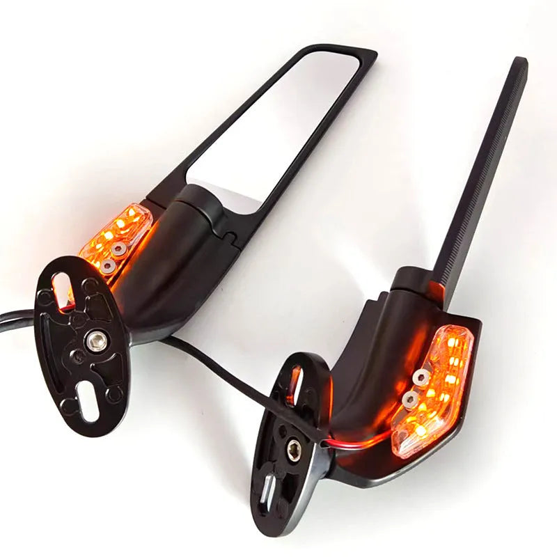 Pair of yellow light motorcycle rearview mirror reflectors with aluminium alloy housing and convex lens