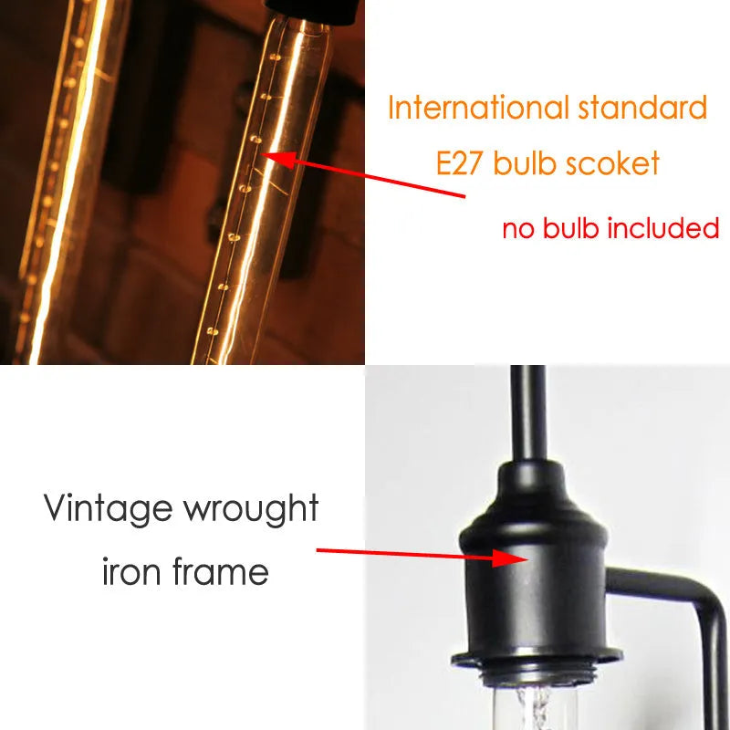 American style black iron wall lamp with E27 holder on a staircase