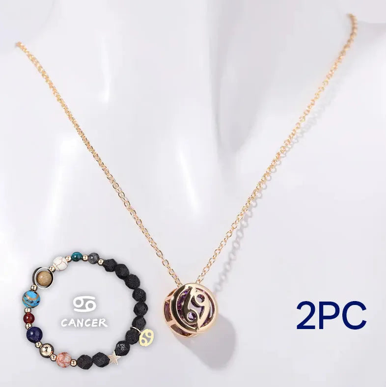 Natural stone beaded necklace and bracelet set on elastic cord.