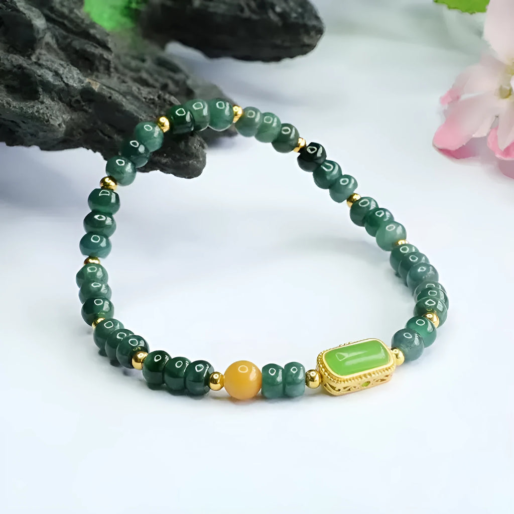 Blue water jade natural stone bracelet with electroplated abacus beads and topaz accents