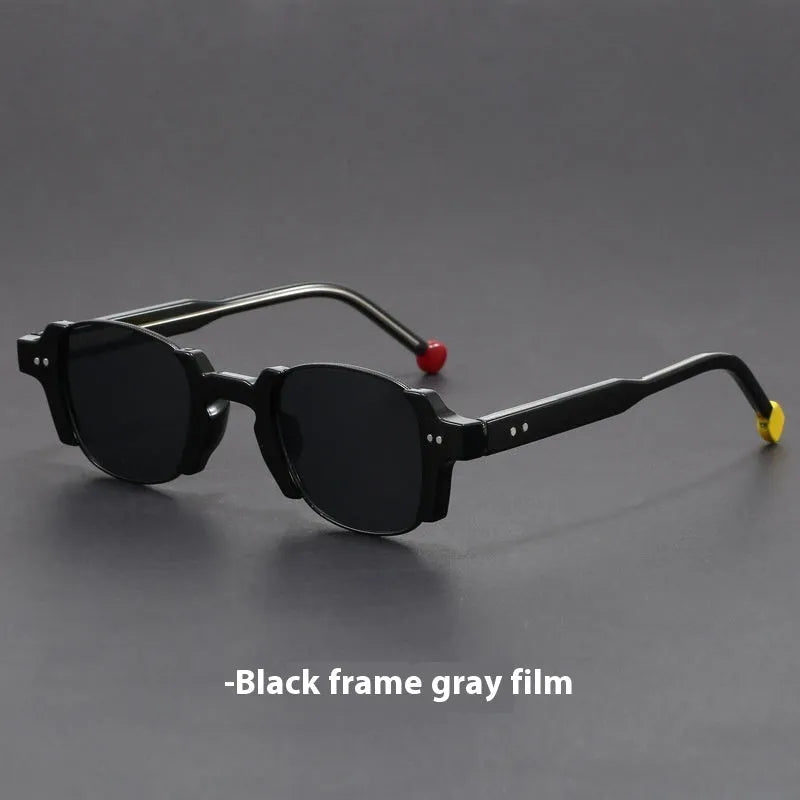 Square frame retro sunglasses with PC frame and AC lenses shown in multiple colour options.