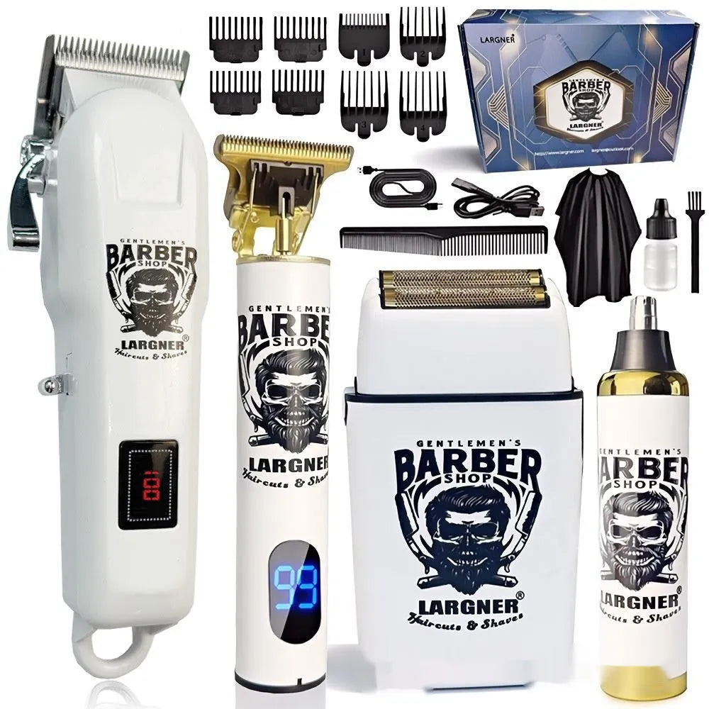 Rechargeable hair clipper kit with stainless steel cutter head and four plastic attachment combs