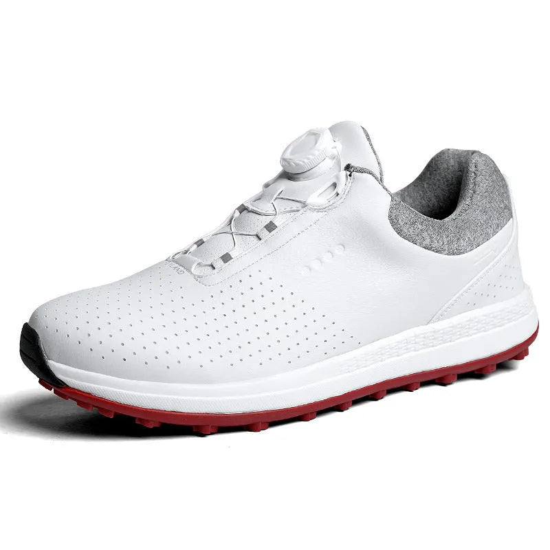 Men's white and black golf shoes with breathable design and broken nail non-slip soles