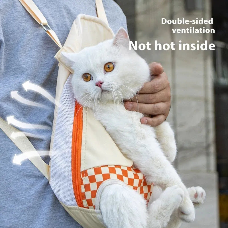 Soft non-woven canvas pet backpack carrier for cats and small dogs in purple mist grape colour