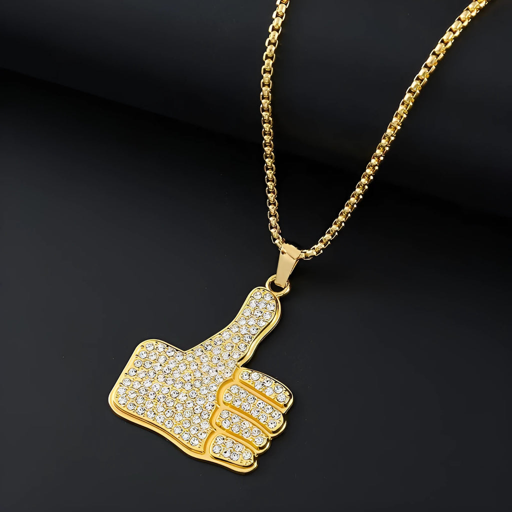 Geometric gold colour alloy pendant necklace with inlaid zircon detailing