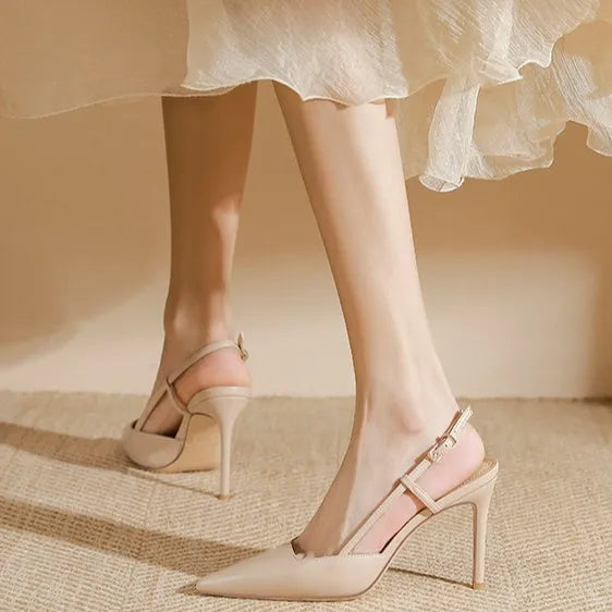 Apricot women's high-heeled sandals with buckle strap and thin belt design