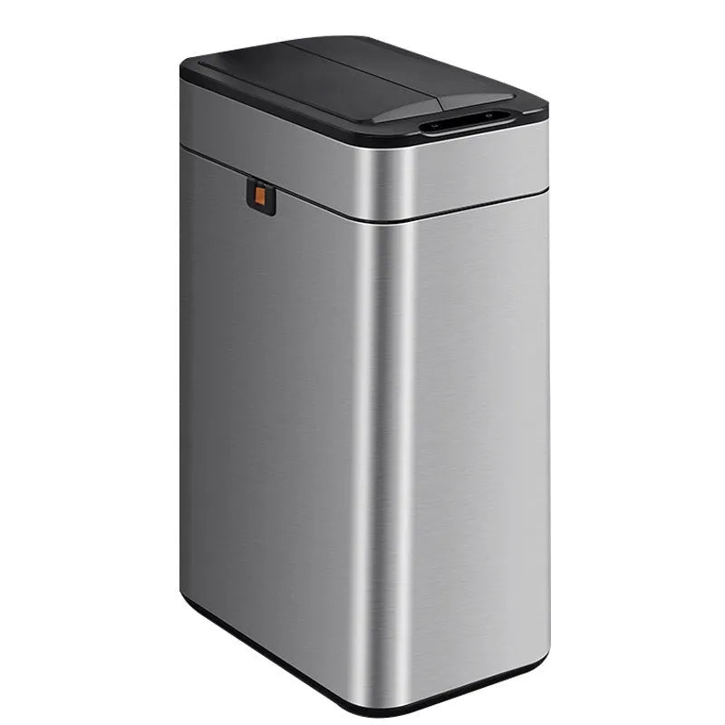 Inductive ashbin smart trash can in stainless steel with motion sensor lid and deodorant feature, square bucket shape