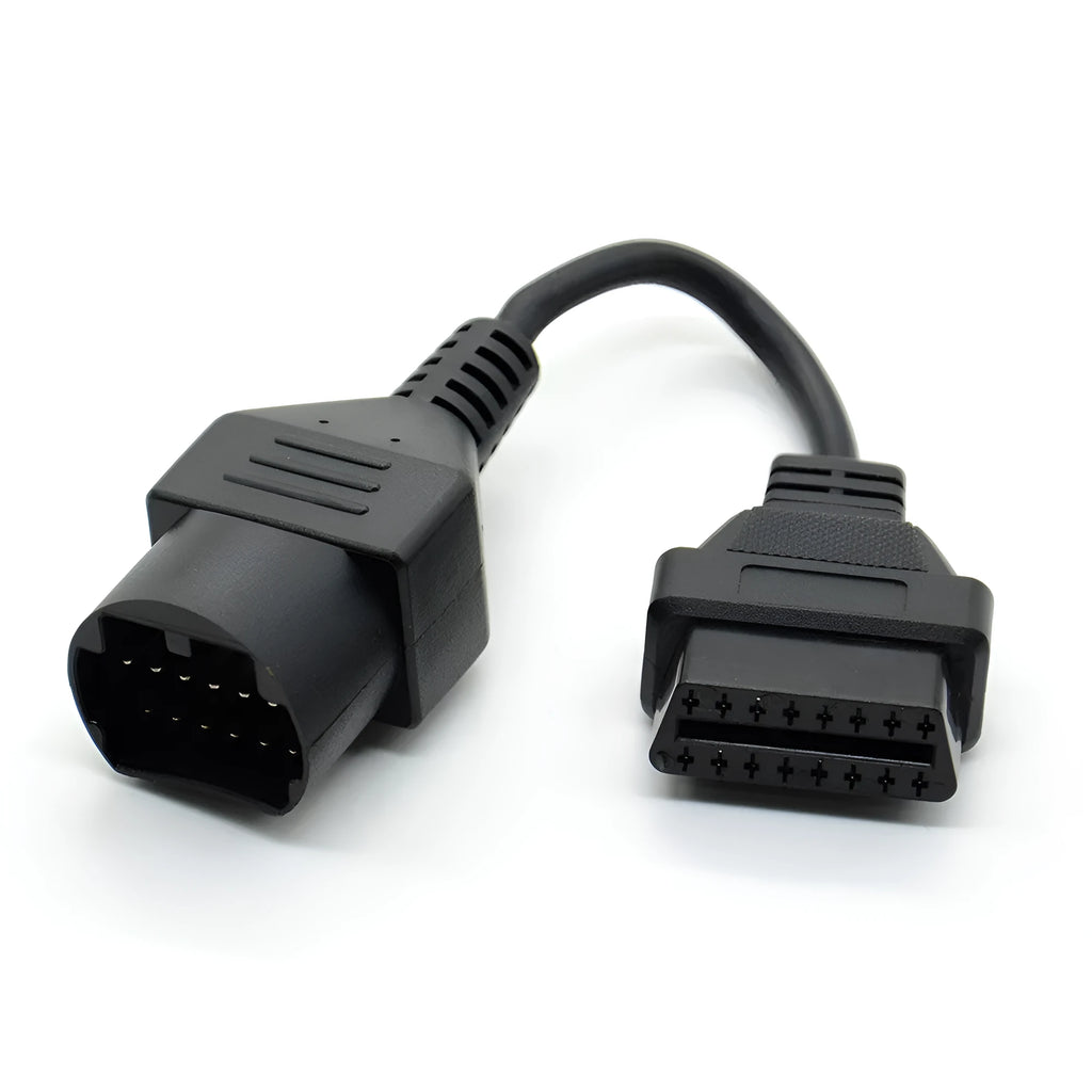 Mazda 17-pin to OBDII 16-pin diagnostic cable adapter in black PVC