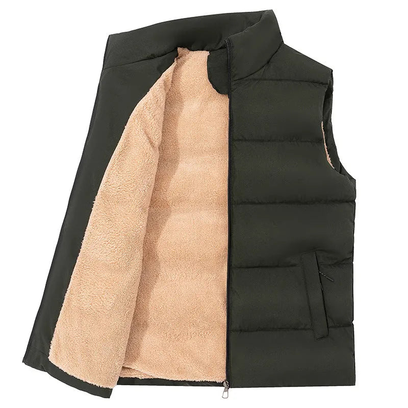 Men's winter fleece lined coat with wool lining in black, cardigan style, sizes M to 5XL
