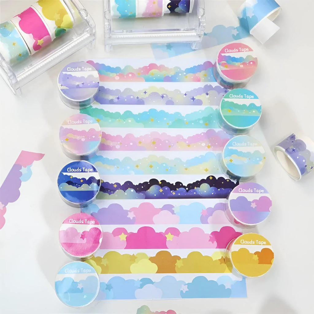 Japanese washi tape roll with star and cloud decorative border patterns measuring 24mm wide