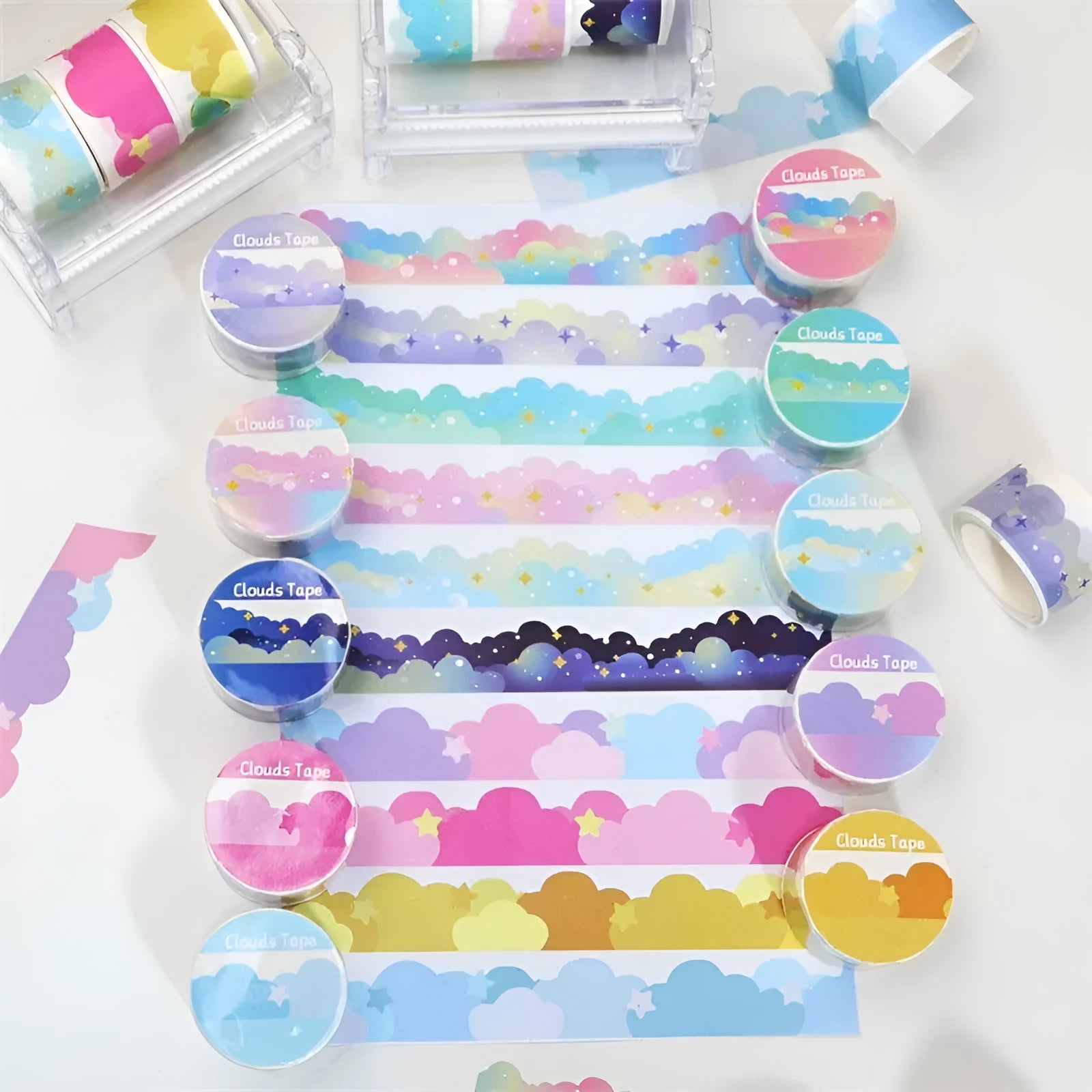 Japanese washi tape roll with star and cloud decorative border patterns measuring 24mm wide
