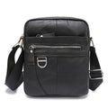 Black retro genuine leather shoulder messenger bag for boys with sewing line detailing