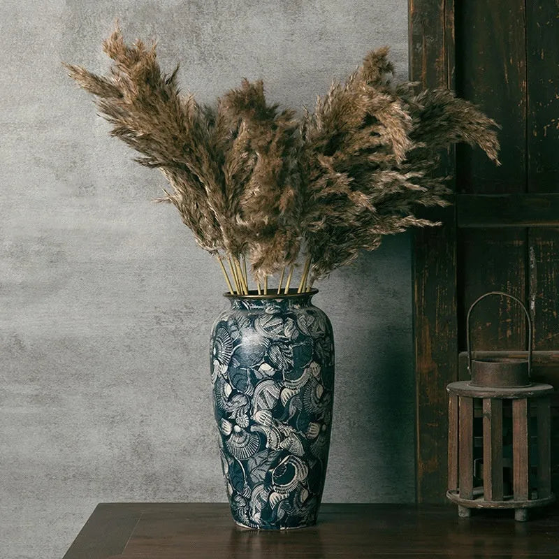 New Chinese retro artistic ceramic vase with decals on a table