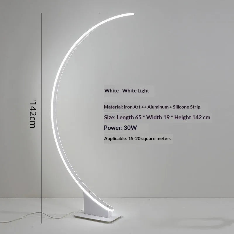 Nordic curved line floor lamp with white finish and silicone lampshade