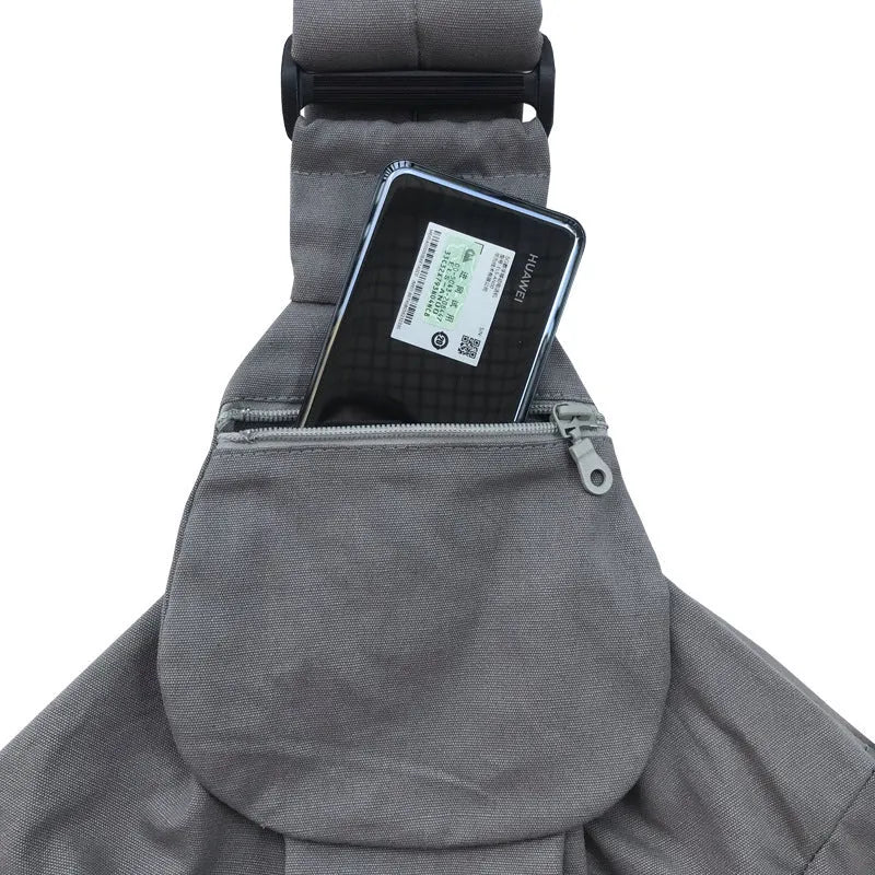 Foldable canvas pet messenger bag in solid colour with crossbody strap and phone holder