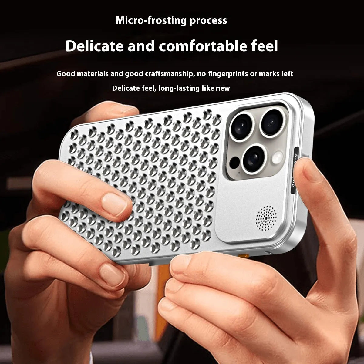 Aluminium alloy heat dissipation phone case for Apple iPhone in titanium black carved finish