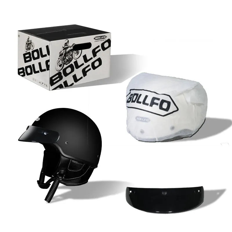 Retro style motorcycle helmet on a solid background, shown in a choice of ivory white, black, or grey.