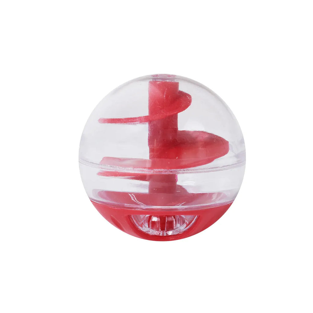 Pet leakage food feeder red blue plastic spiral slow feeder ball 5.5 cm diameter for cats