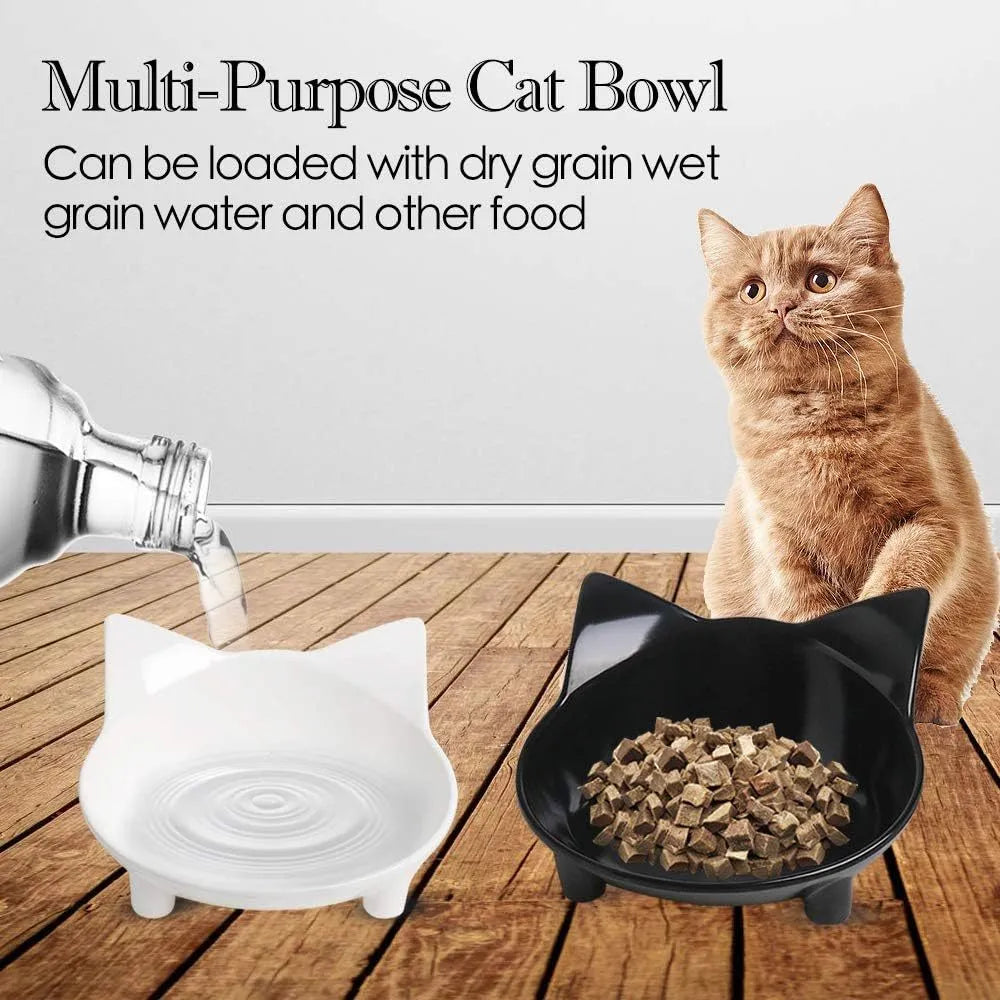 White shallow melamine pet bowl with non-slip rubber base for cats and dogs.