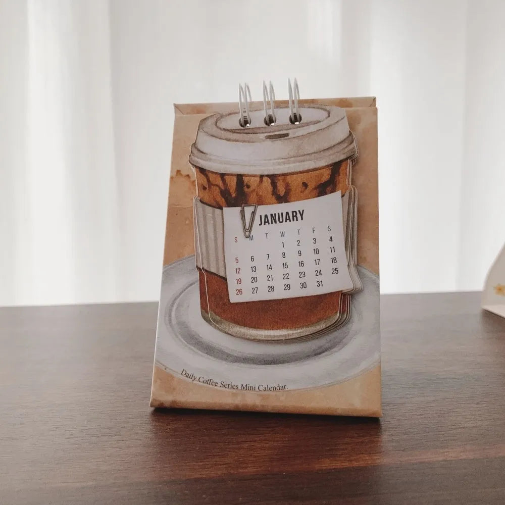 Mini desk calendar 2025 coffee series paper simple modern design daily page calendar 8x8 cm