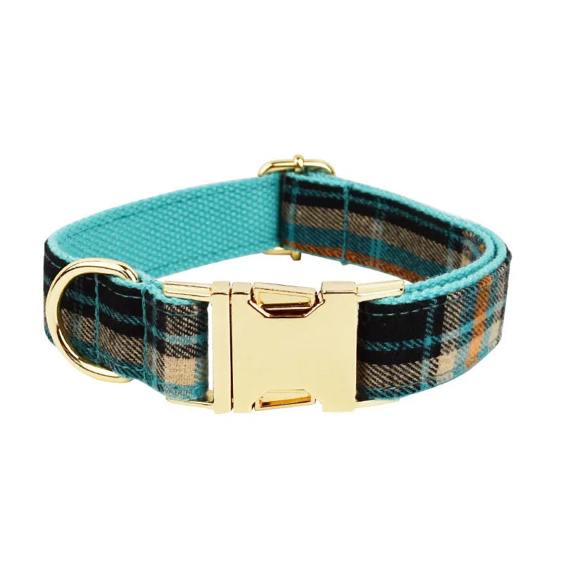 Green retro dog outfit set with collar, lead, bow tie and vest on white background