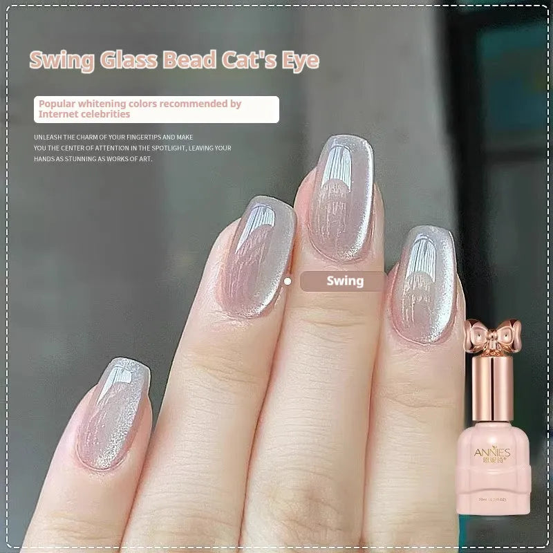 Micro glass bead cat's eye gel nail polish bottle showing textured finish with 15 colour options